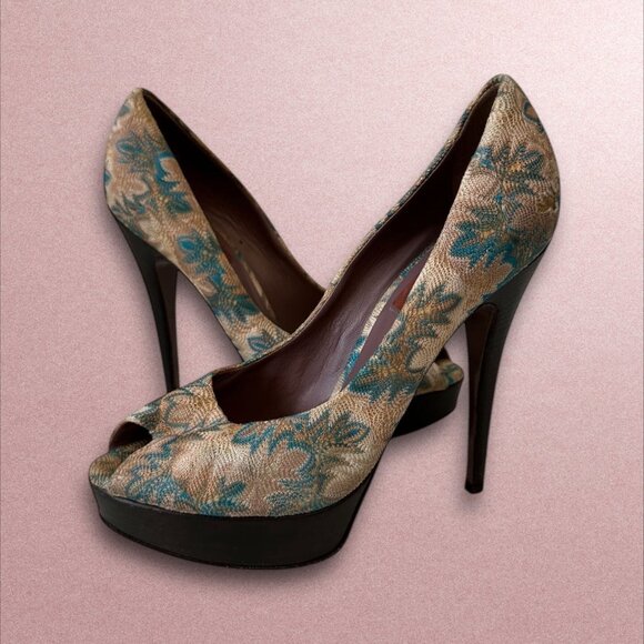 MISSONI Multicolor Patterned Platform Heels Size 38.5/8.5 - Picture 1 of 7